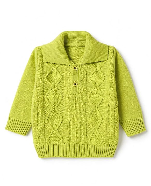 Babyhug Knit Full Sleeves Sweater Set With Cable Knit Design - Lime Green
