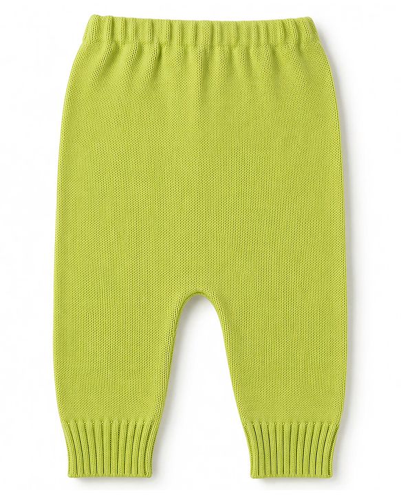 Babyhug Knit Full Sleeves Sweater Set With Cable Knit Design - Lime Green