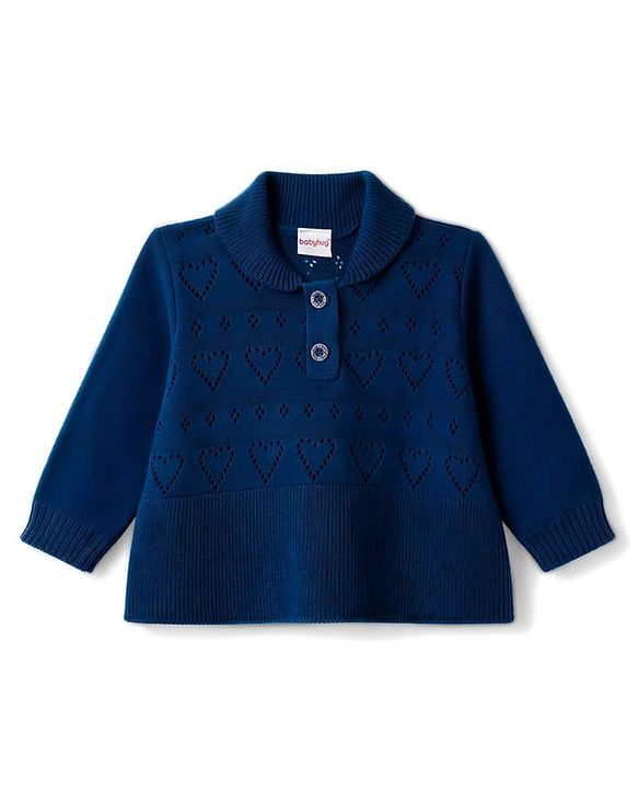 Babyhug Knit Full Sleeves Solid Colour Polo Neck Sweater Set - Navy Blue