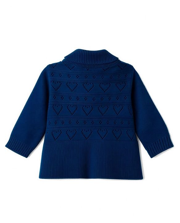 Babyhug Knit Full Sleeves Solid Colour Polo Neck Sweater Set - Navy Blue