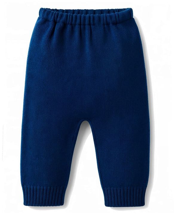 Babyhug Knit Full Sleeves Solid Colour Polo Neck Sweater Set - Navy Blue