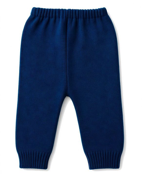 Babyhug Knit Full Sleeves Solid Colour Polo Neck Sweater Set - Navy Blue