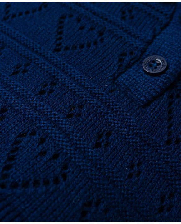 Babyhug Knit Full Sleeves Solid Colour Polo Neck Sweater Set - Navy Blue