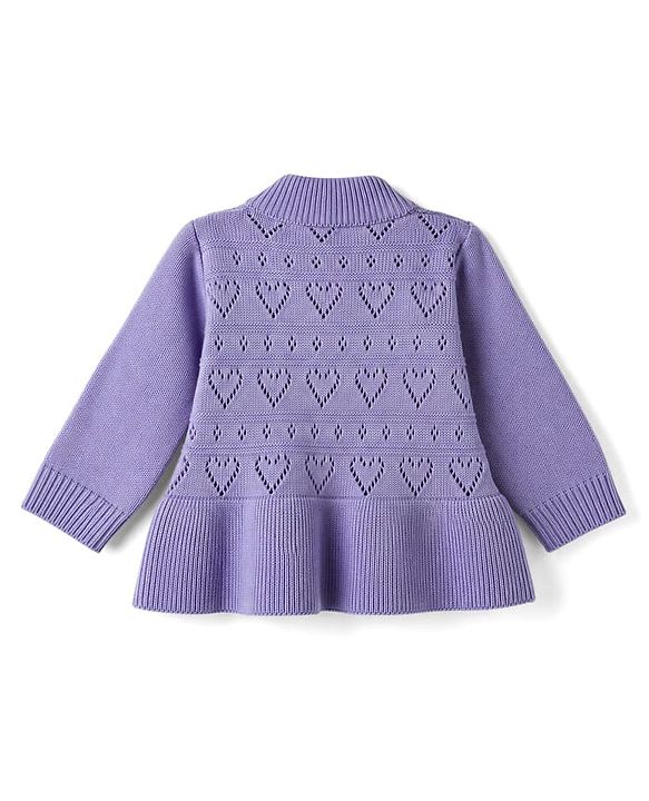 Babyhug Knit Full Sleeves Cable Knit Design Sweater Set - Lavender