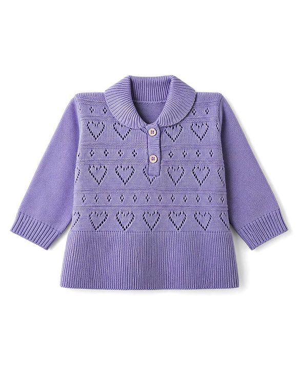 Babyhug Knit Full Sleeves Cable Knit Design Sweater Set - Lavender