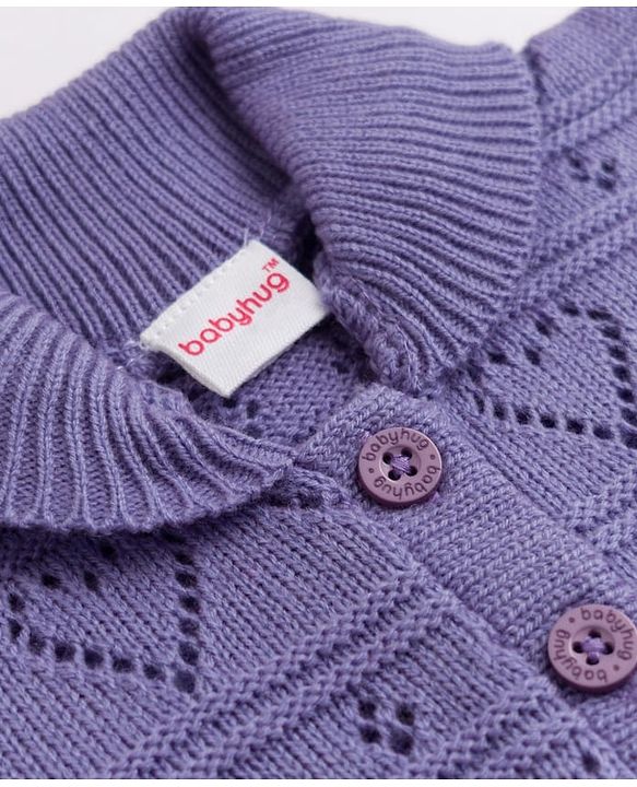 Babyhug Knit Full Sleeves Cable Knit Design Sweater Set - Lavender