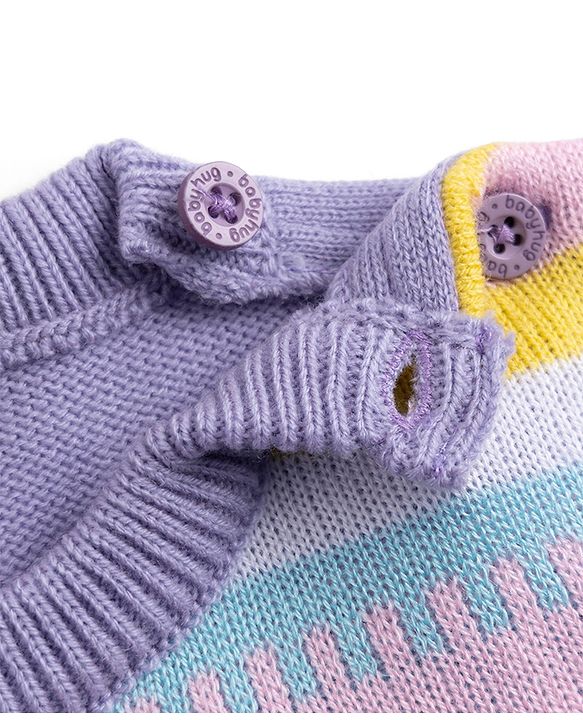 Babyhug Knit Full Sleeves  Sweater Set With Heart Design - Lavender