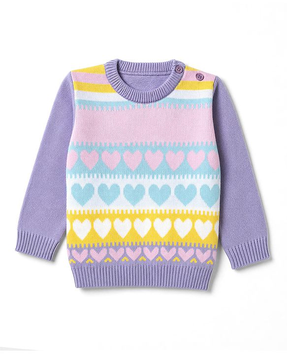 Babyhug Knit Full Sleeves  Sweater Set With Heart Design - Lavender