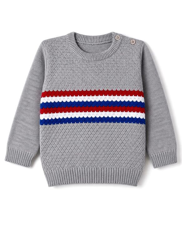 Babyhug Knit Full Sleeves Striped Sweater Set - Grey