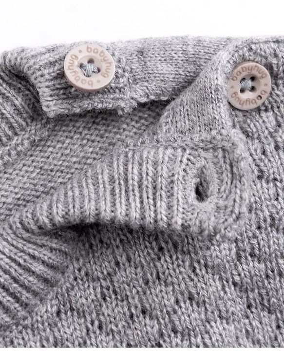 Babyhug Knit Full Sleeves Striped Sweater Set - Grey