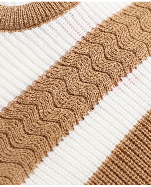 Babyhug Knit Pullover and Pant Sweater Set with Full Sleeves and Striped Pattern - Brown