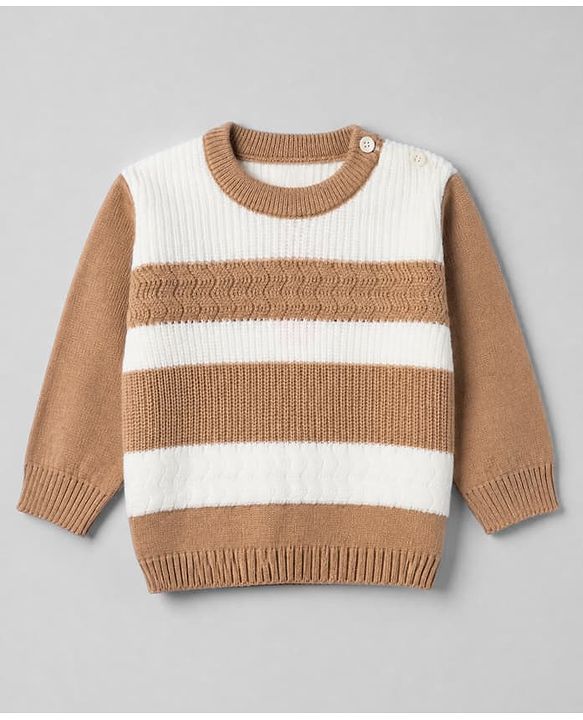 Babyhug Knit Pullover and Pant Sweater Set with Full Sleeves and Striped Pattern - Brown
