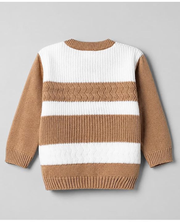 Babyhug Knit Pullover and Pant Sweater Set with Full Sleeves and Striped Pattern - Brown