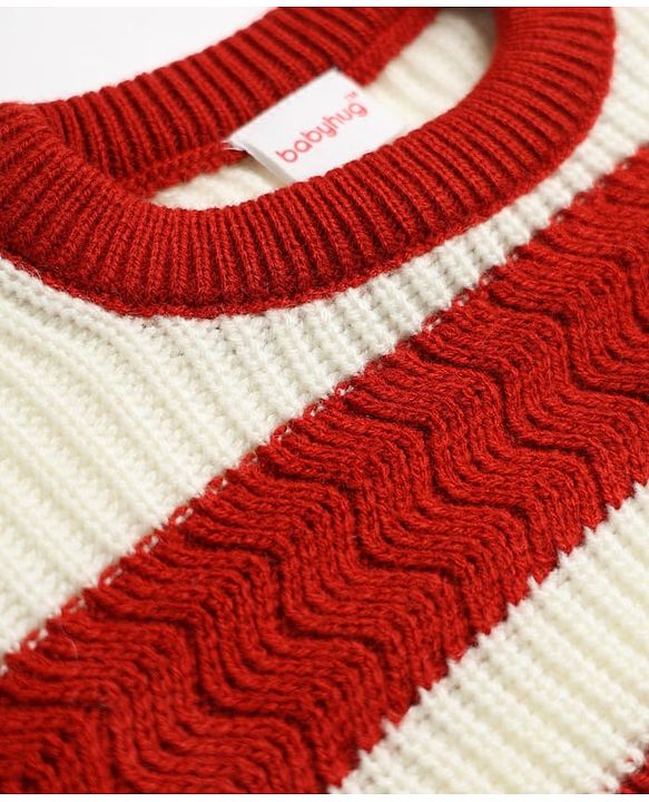 Babyhug  Knit Full Sleeves Striped Sweater Set - Rust Orange