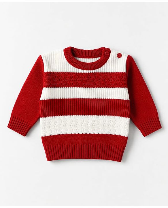 Babyhug  Knit Full Sleeves Striped Sweater Set - Rust Orange