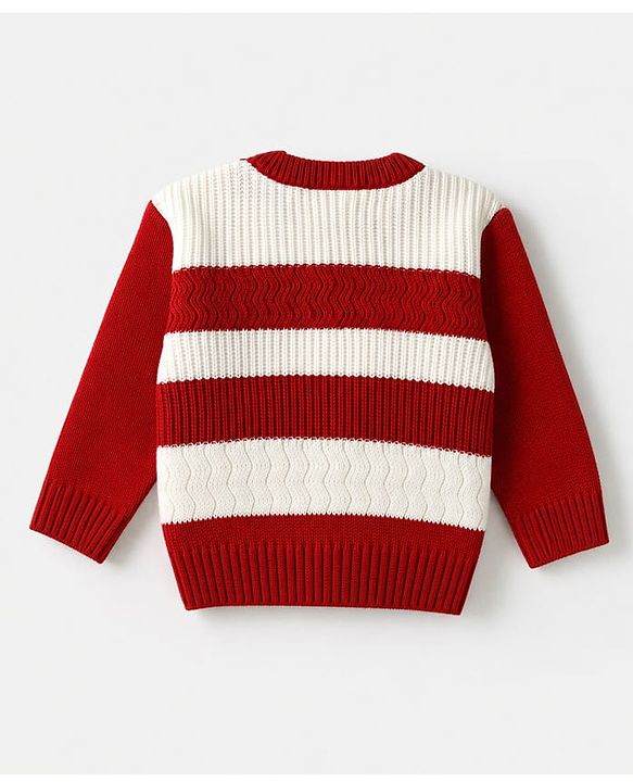 Babyhug  Knit Full Sleeves Striped Sweater Set - Rust Orange