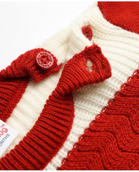 Babyhug  Knit Full Sleeves Striped Sweater Set - Rust Orange