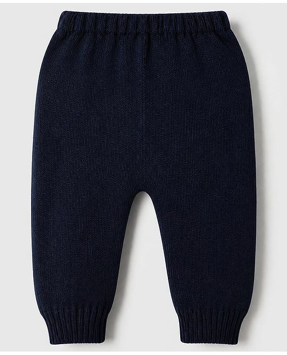Babyhug Knit Full Sleeves Sweater Set With Full Length and Striped Design in Navy Blue