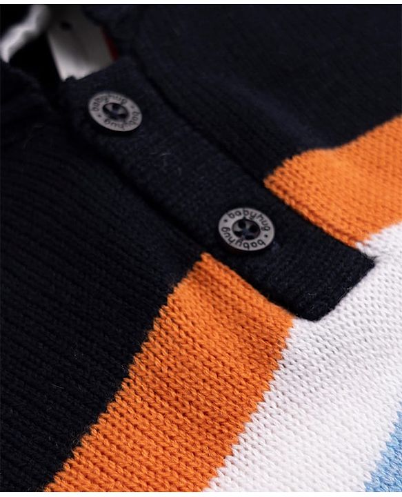 Babyhug Knit Full Sleeves Sweater Set With Full Length and Striped Design in Navy Blue