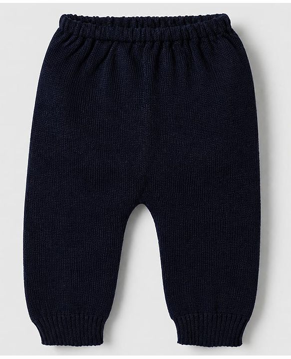 Babyhug Knit Full Sleeves Sweater Set With Full Length and Striped Design in Navy Blue