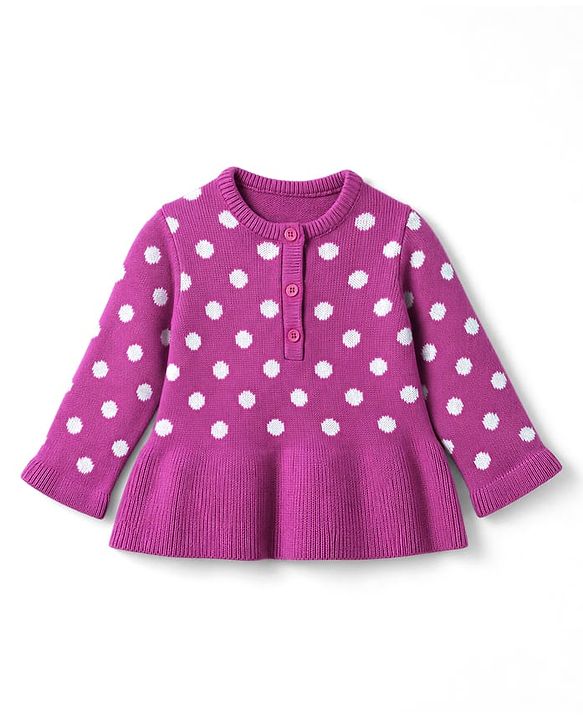 Babyhug Knit Full Sleeves Sweater Set with Polka Dots - Pink