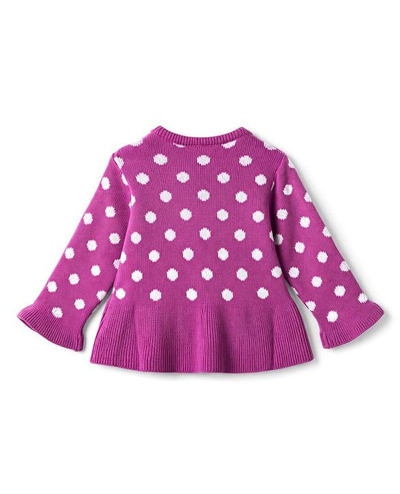 Babyhug Knit Full Sleeves Sweater Set with Polka Dots - Pink