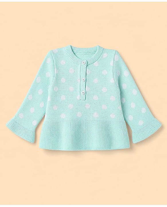 Babyhug Knit Full Sleeves Sweater Set with Polka Dots Design - Sea Green