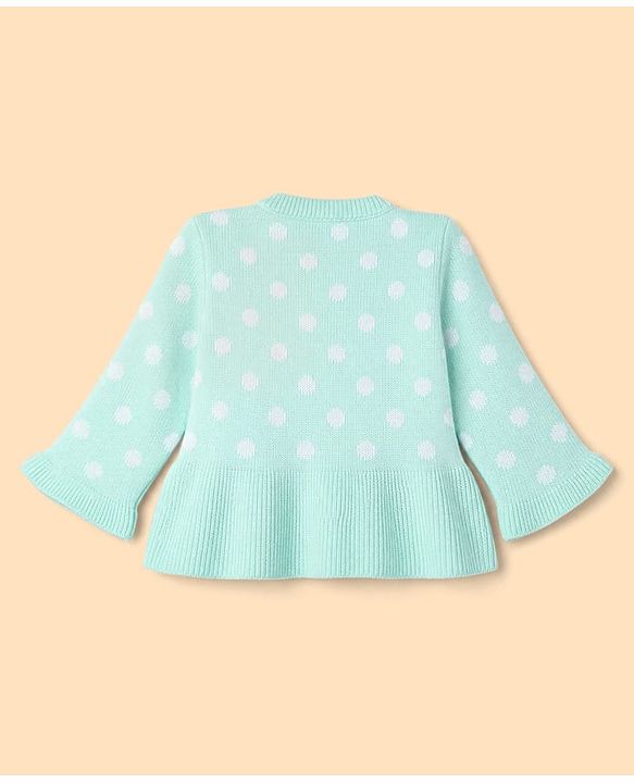 Babyhug Knit Full Sleeves Sweater Set with Polka Dots Design - Sea Green