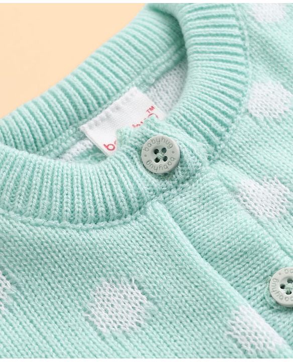 Babyhug Knit Full Sleeves Sweater Set with Polka Dots Design - Sea Green