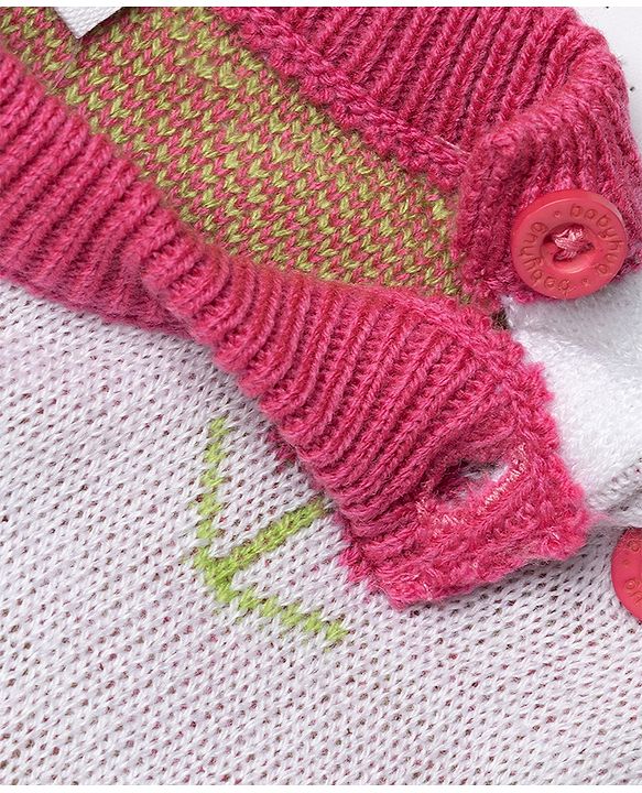 Babyhug Knit Full Sleeves Sweater Set with Floral Design - Pink