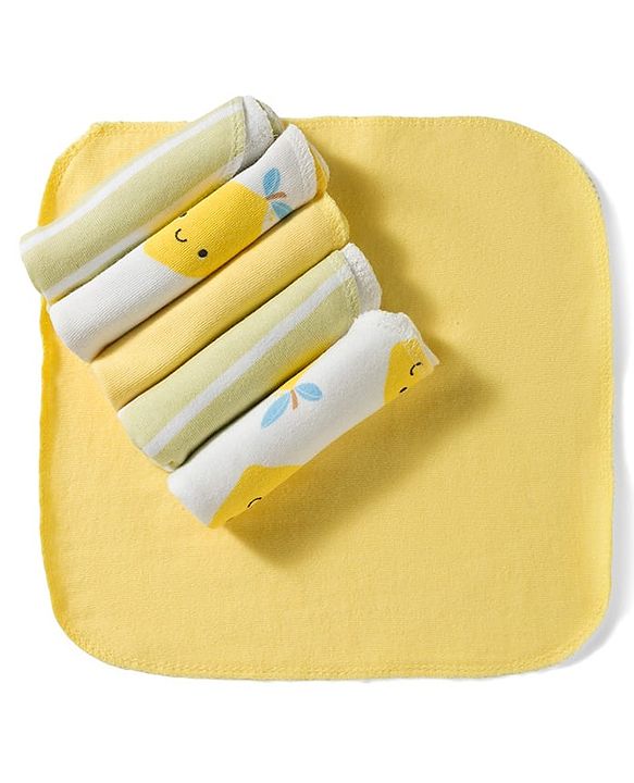 Babyhug 100% Cotton Knit Striped Hand & Face Towels Pack of 6 - Yellow & White