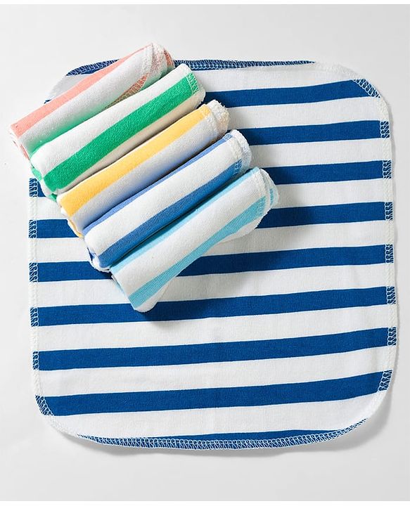 Babyhug 100% Cotton Knit Striped Hand & Face Towels Pack of 6 - Yellow, White & Blue