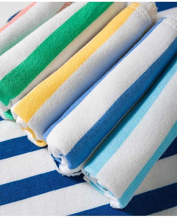 Babyhug 100% Cotton Knit Striped Hand & Face Towels Pack of 6 - Yellow, White & Blue