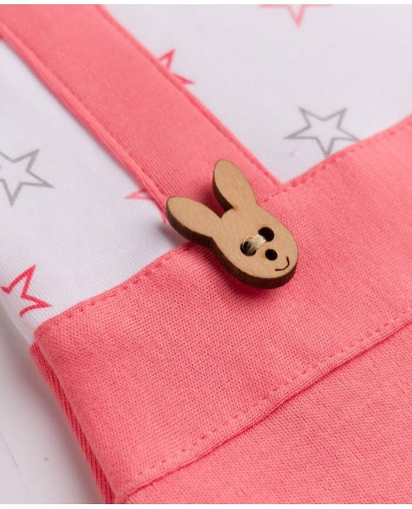 Babyhug 100% Cotton Interlock Knit Half Sleeves Romper With Star Print & Bow Applique - Pink