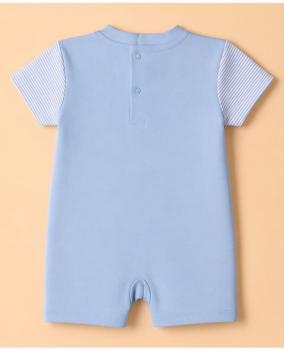 Babyhug 100% Cotton Interlock Knit Half Sleeves Romper With Teddy Bear Print - White