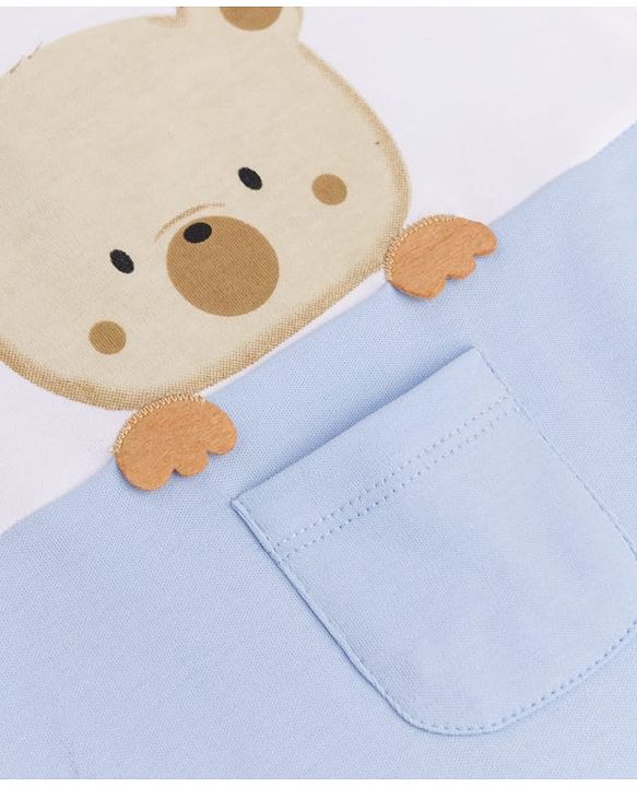 Babyhug 100% Cotton Interlock Knit Half Sleeves Romper With Teddy Bear Print - White