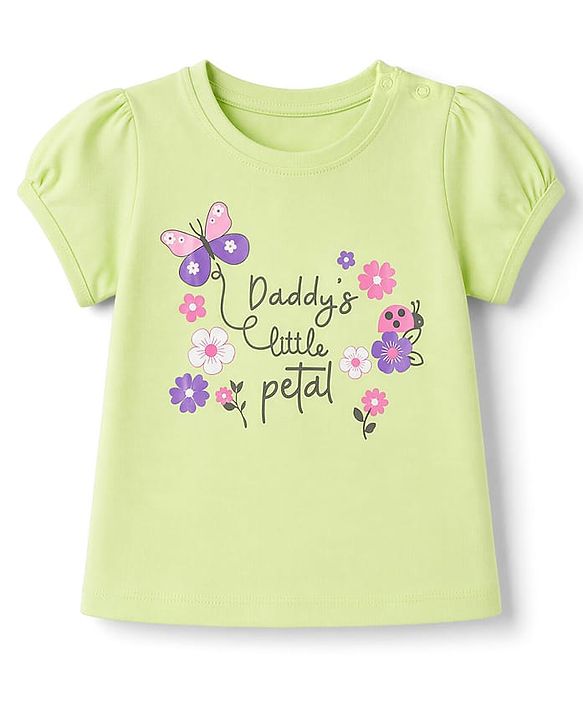 Babyhug 100% Cotton Knit Half sleeves T-Shirt & Capri Night Suit With Floral & Text Print - Green