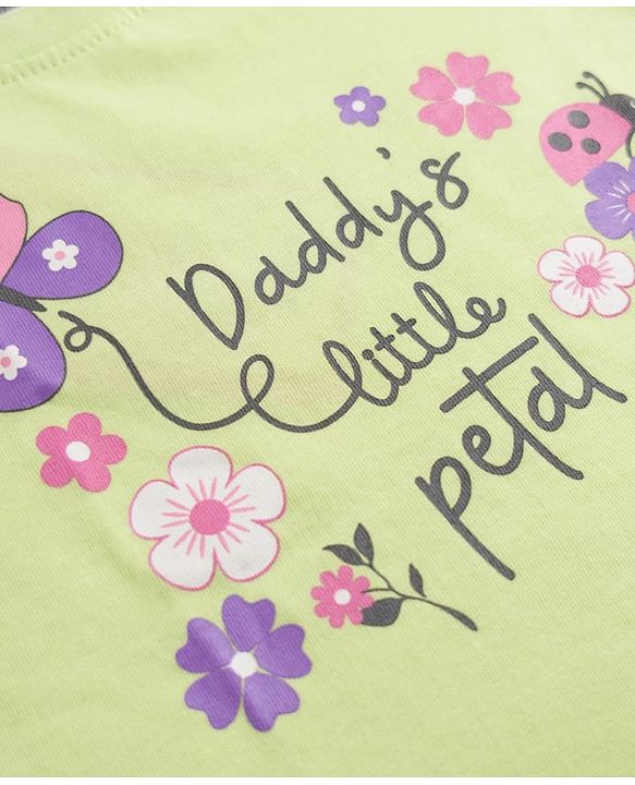 Babyhug 100% Cotton Knit Half sleeves T-Shirt & Capri Night Suit With Floral & Text Print - Green