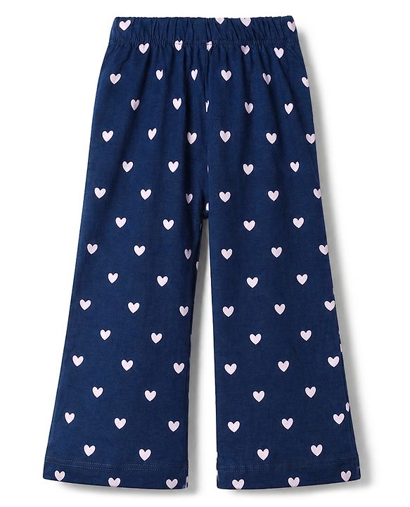 Babyhug 100% Cotton Knit Half Sleeves T-Shirt & Pyjama Night Suit with Dinosaur, Heart & Text Print - Navy Blue