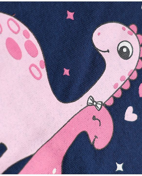 Babyhug 100% Cotton Knit Half Sleeves T-Shirt & Pyjama Night Suit with Dinosaur, Heart & Text Print - Navy Blue