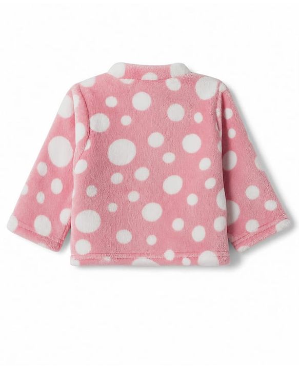 Babyhug Knit Full Sleeves Co-Ords T-Shirt & Pyjama Winter Nightsuit with Polka Dots Design - Pink