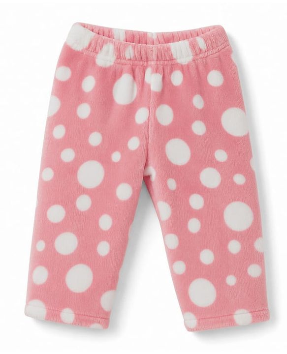 Babyhug Knit Full Sleeves Co-Ords T-Shirt & Pyjama Winter Nightsuit with Polka Dots Design - Pink