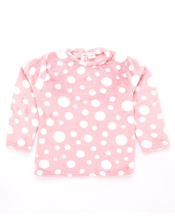 Babyhug Knit Full Sleeves Co-Ords T-Shirt & Pyjama Winter Nightsuit with Polka Dots Design - Pink