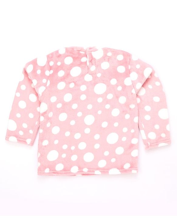Babyhug Knit Full Sleeves Co-Ords T-Shirt & Pyjama Winter Nightsuit with Polka Dots Design - Pink