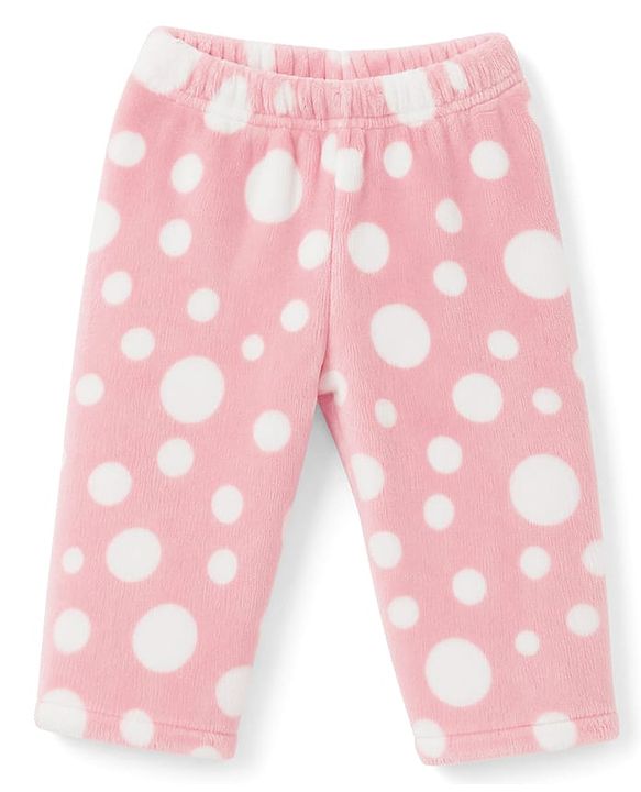 Babyhug Knit Full Sleeves Co-Ords T-Shirt & Pyjama Winter Nightsuit with Polka Dots Design - Pink