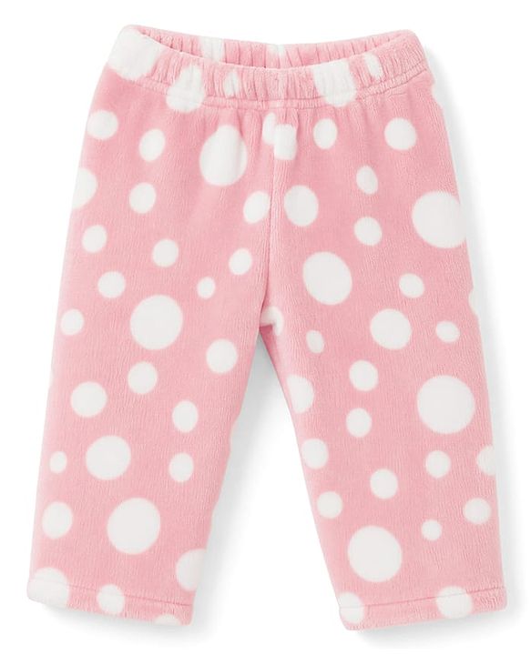 Babyhug Knit Full Sleeves Co-Ords T-Shirt & Pyjama Winter Nightsuit with Polka Dots Design - Pink