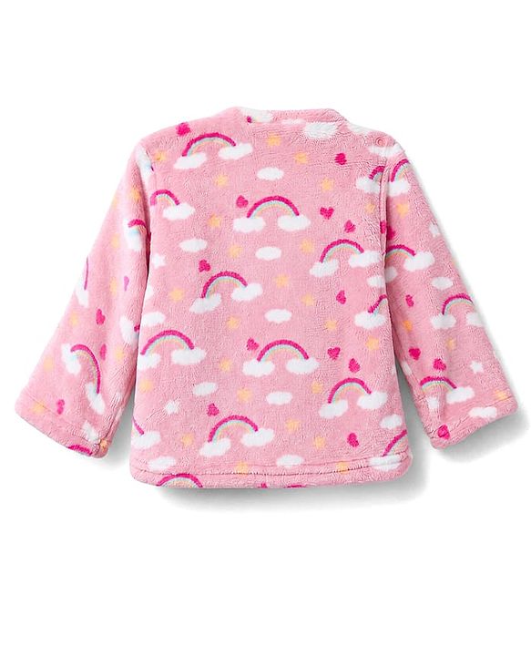 Babyhug Cotton Knit Full Sleeves Co-Ords T-Shirt & Pyjama Winter Wear Night Suit with Rainbow Print  - Pink