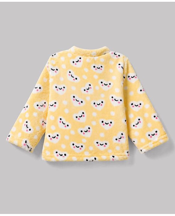 Babyhug Cotton Knit Full Sleeves Co-Ords T-Shirt & Pyjama Winter Night Suit with Heart Design - Yellow