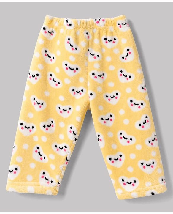 Babyhug Cotton Knit Full Sleeves Co-Ords T-Shirt & Pyjama Winter Night Suit with Heart Design - Yellow