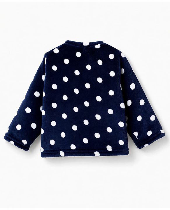 Babyhug Cotton Knit Full Sleeves Co-Ords T-Shirt & Pyjama Winter Wear Night Suit with Polka Dots Print - Navy Blue